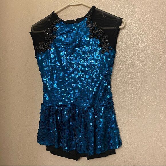 WEISSMAN Dance Costume jazz Aqua blue teal Stand Down 12832 Child LC - Picture 2 of 11